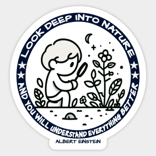 Contemplative Child with Einstein Quote: Grow Green Sticker